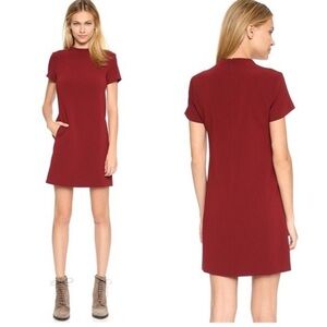 Theory - Jasneah Admiral Crepe Shift Mini Dress in Maroon Brick Red - Size 2